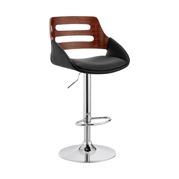 Armen Living Karter Adjustable Black Faux Leather and Walnut Wood Bar Stool with Chrome Base LCKTBAWABL - main